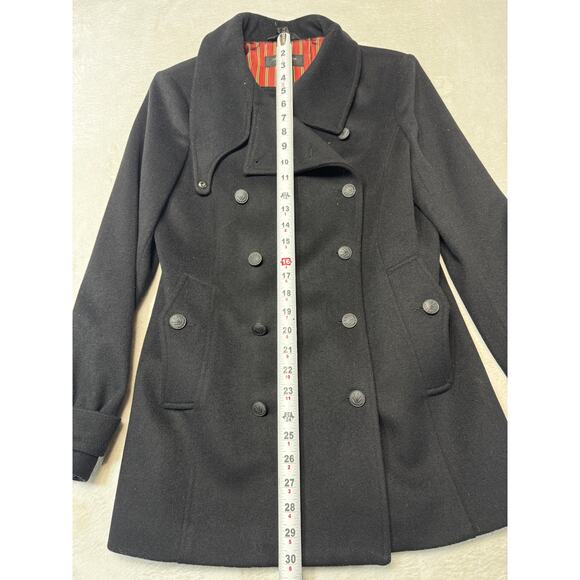 Rag & Bone Wool Leather Peacoat Black Structured Peacoat Size M Made In USA - Picture 6 of 12